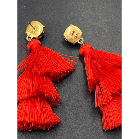 J. Crew Blue White Striped Three Tier Red Tassel Earrings - Picture 4 of 8